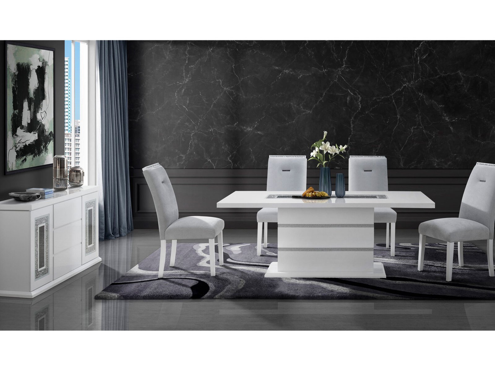 Monaco White Dining Set 7pc