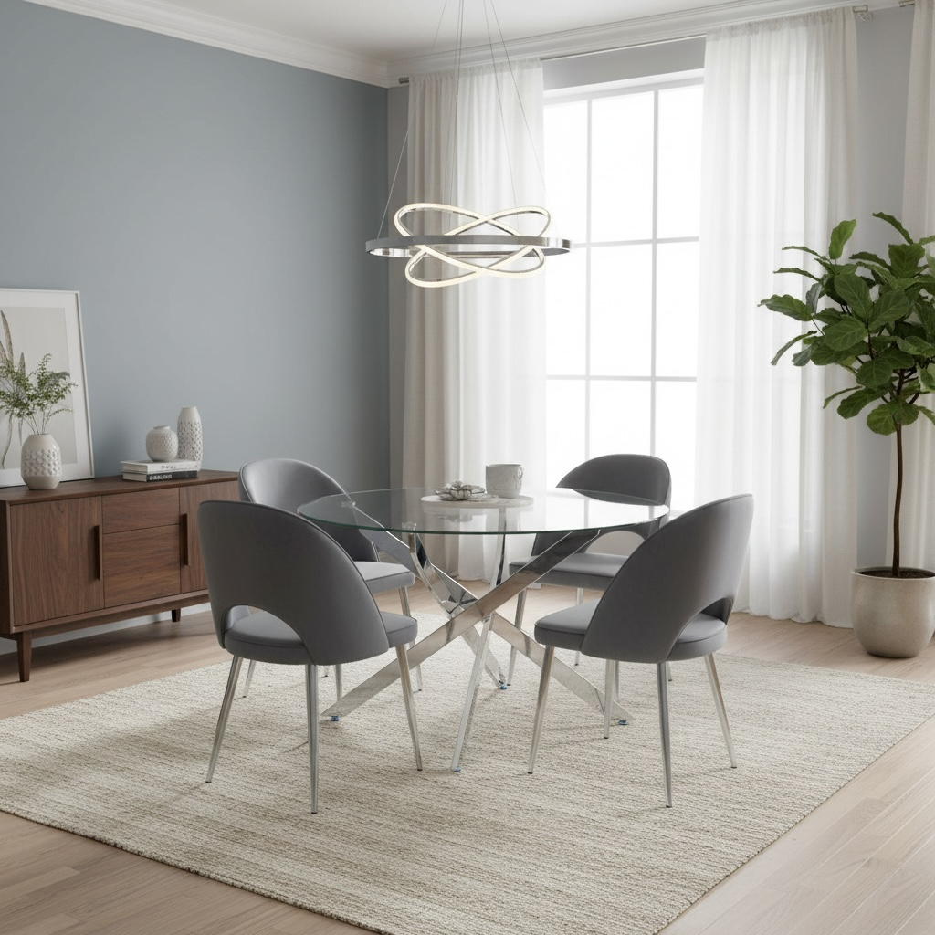 Grey Silver Round Dining Set