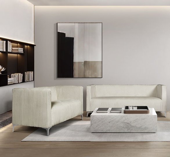 Bugly Sofa Loveseat Cream 2 PC