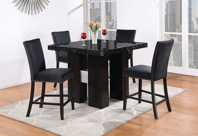 Camila 5PC Dining Set Black Top/Black