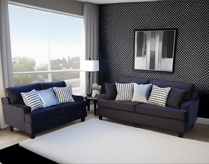 Sofa & Loveseat Ritz Black (Velvet, Oversized)