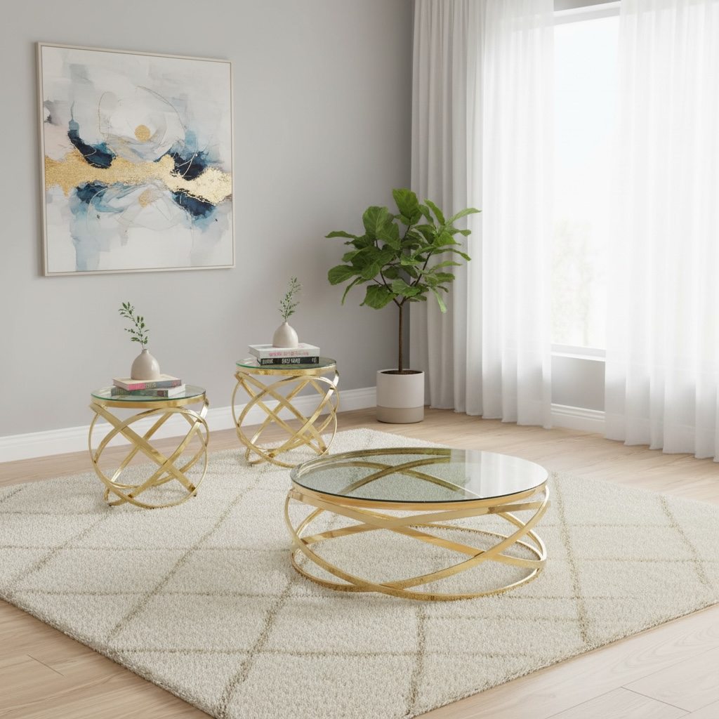 Mendoza 3PC Coffee Table Set - Gold