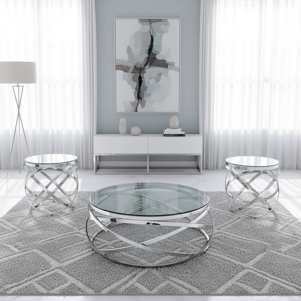 Mendoza 3PC Coffee Table Set - Silver