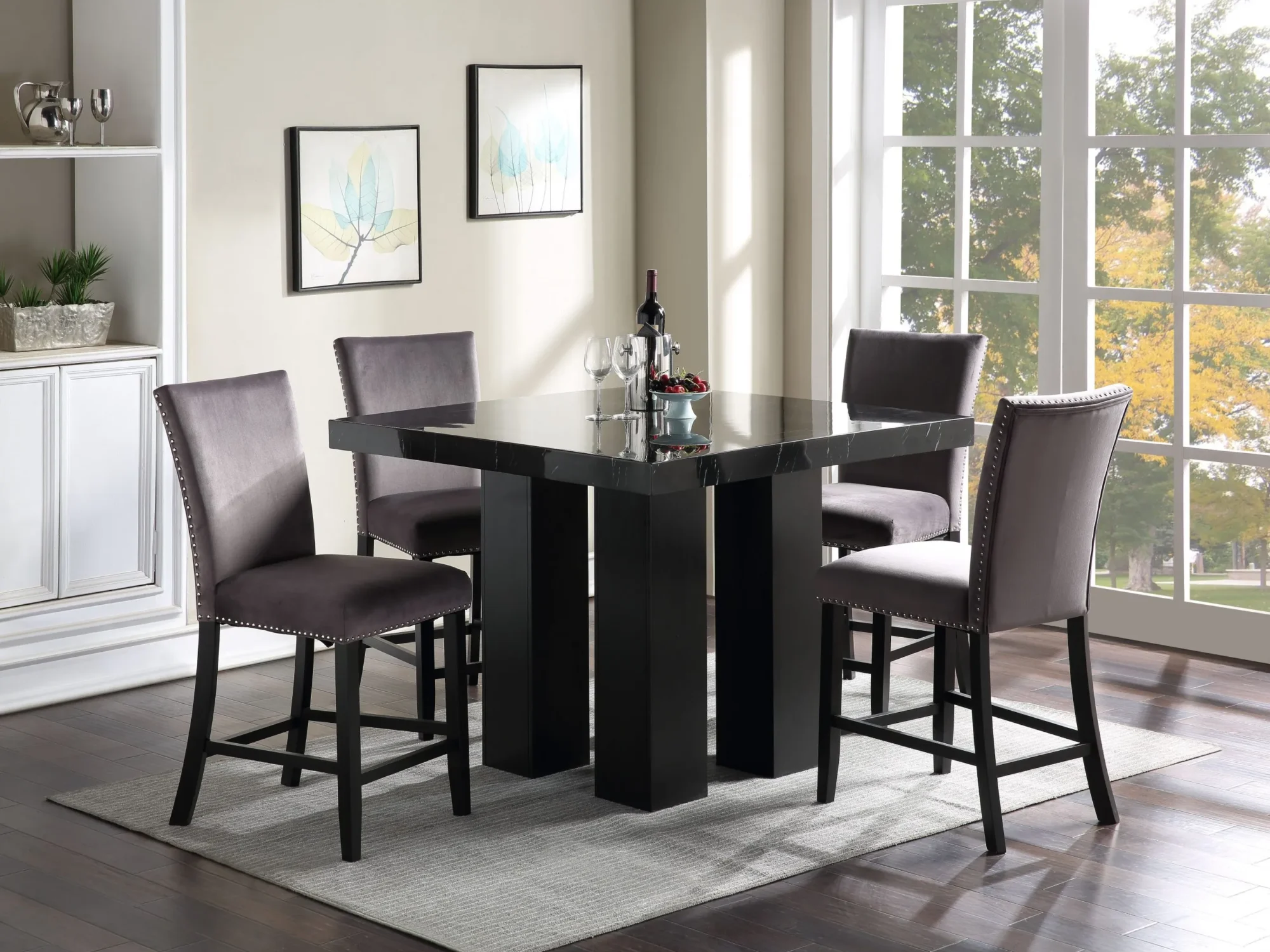 Camila 5PC Dining Set Black Top/Grey
