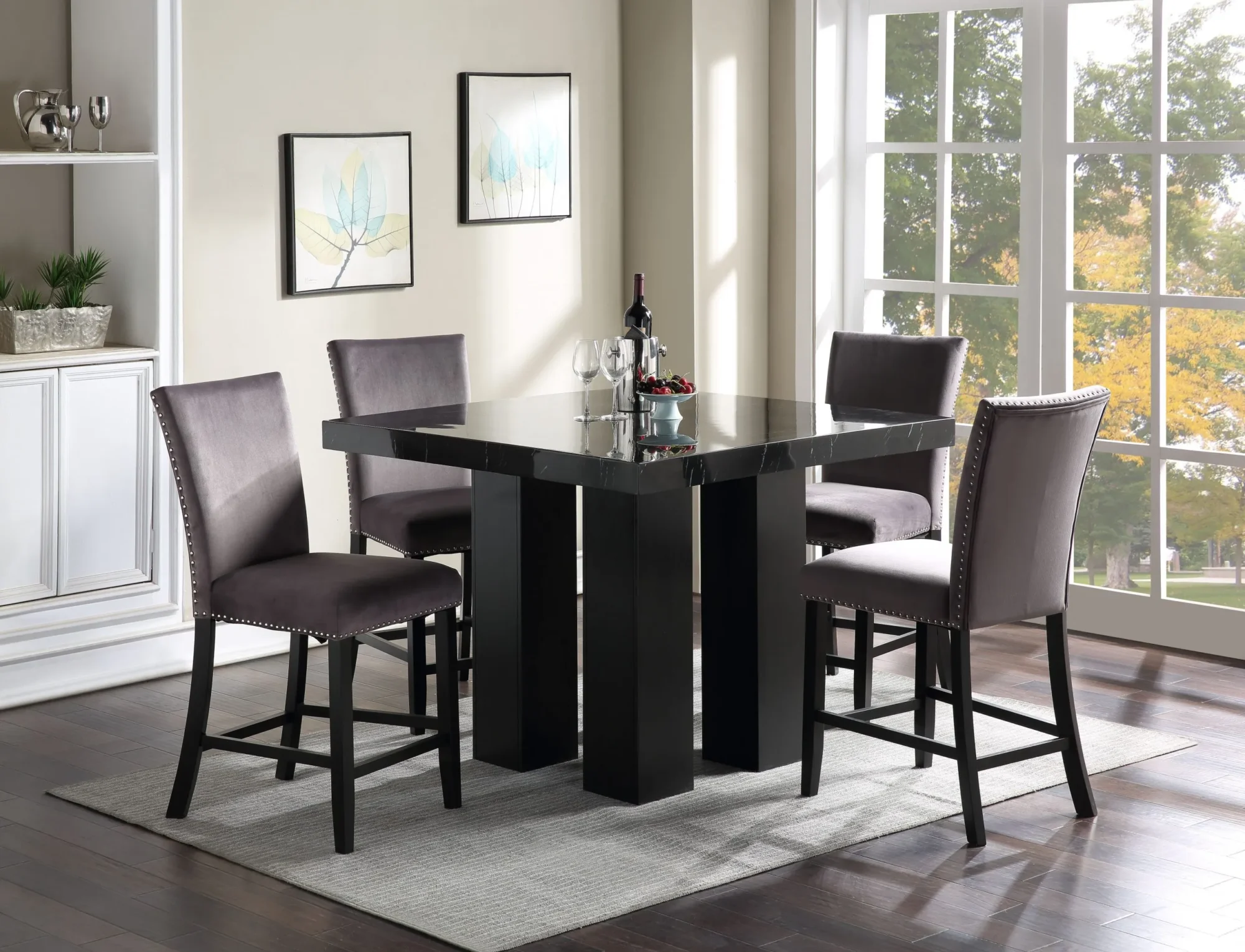 Camila 5PC Dining Set Black Top/Grey