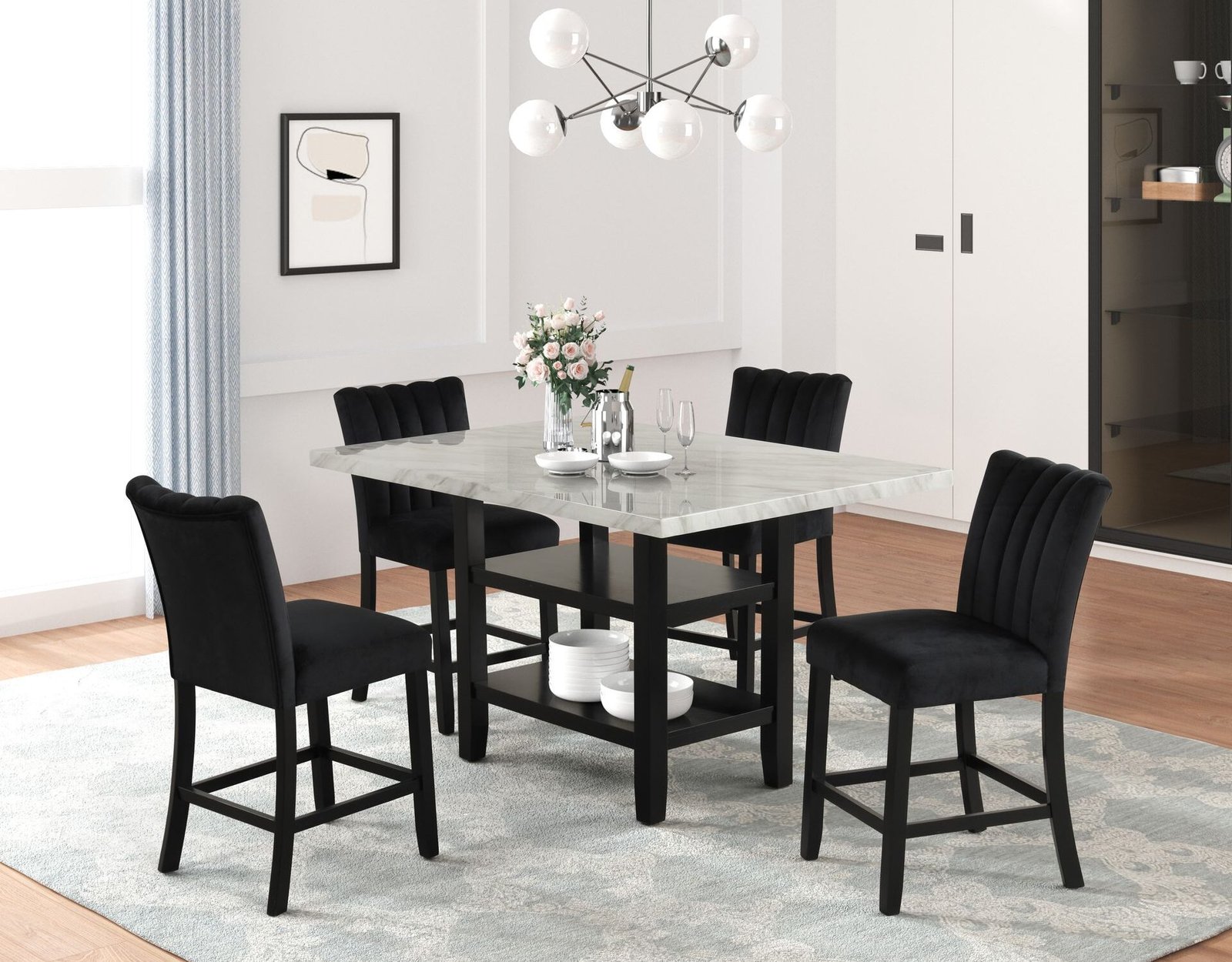 D527 Ayla Dining Set (White & Black)