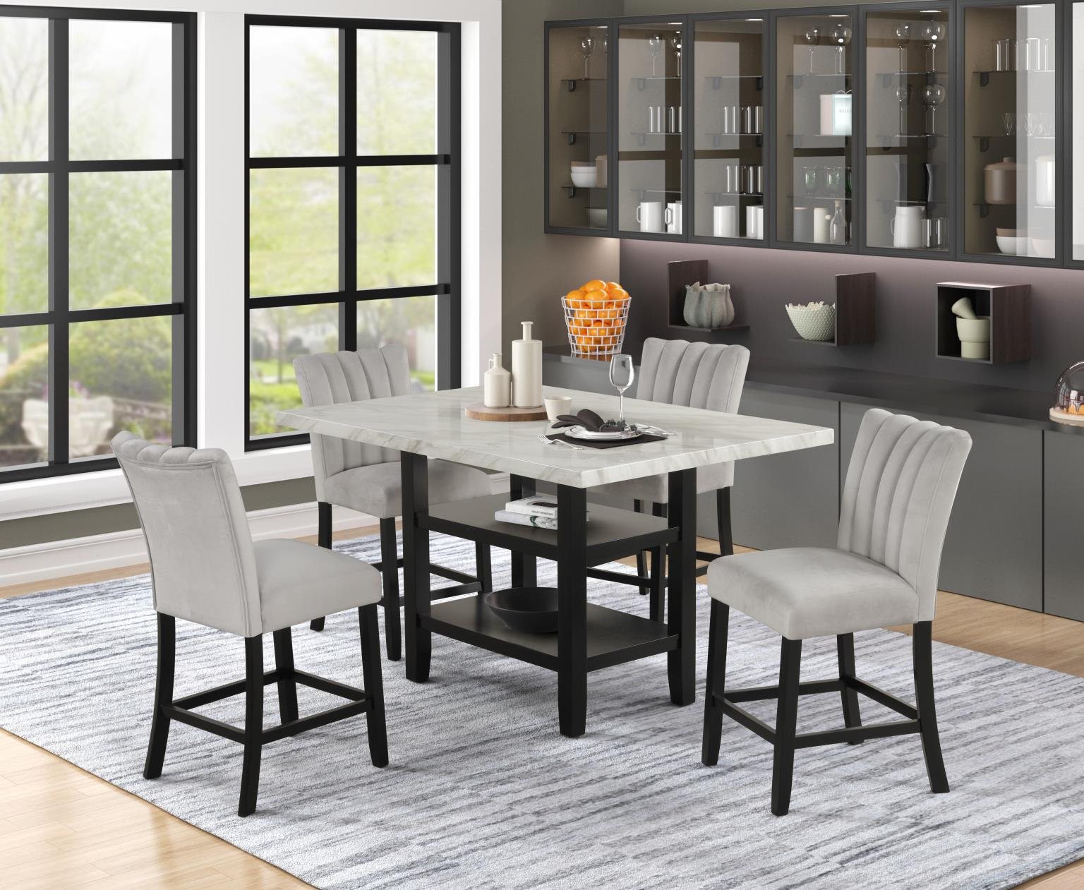 D528 Ayla Dining Set (White & Grey)